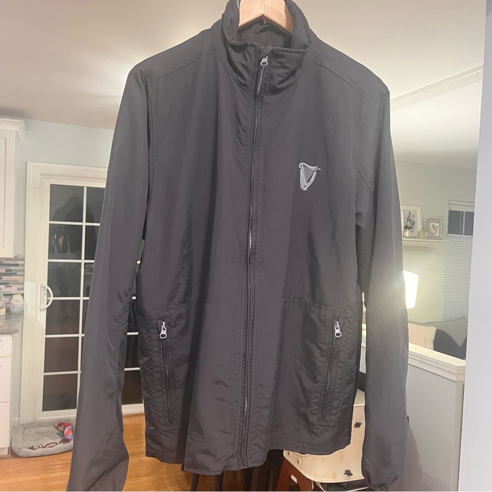 Guinness - Irish Ireland Harp Grey Wind Breaker Jacket 2 zip fasten pockets - M
